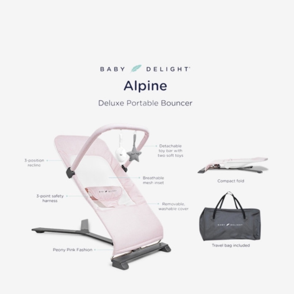 Baby Delight Alpine Deluxe Portable Bouncer in Pink